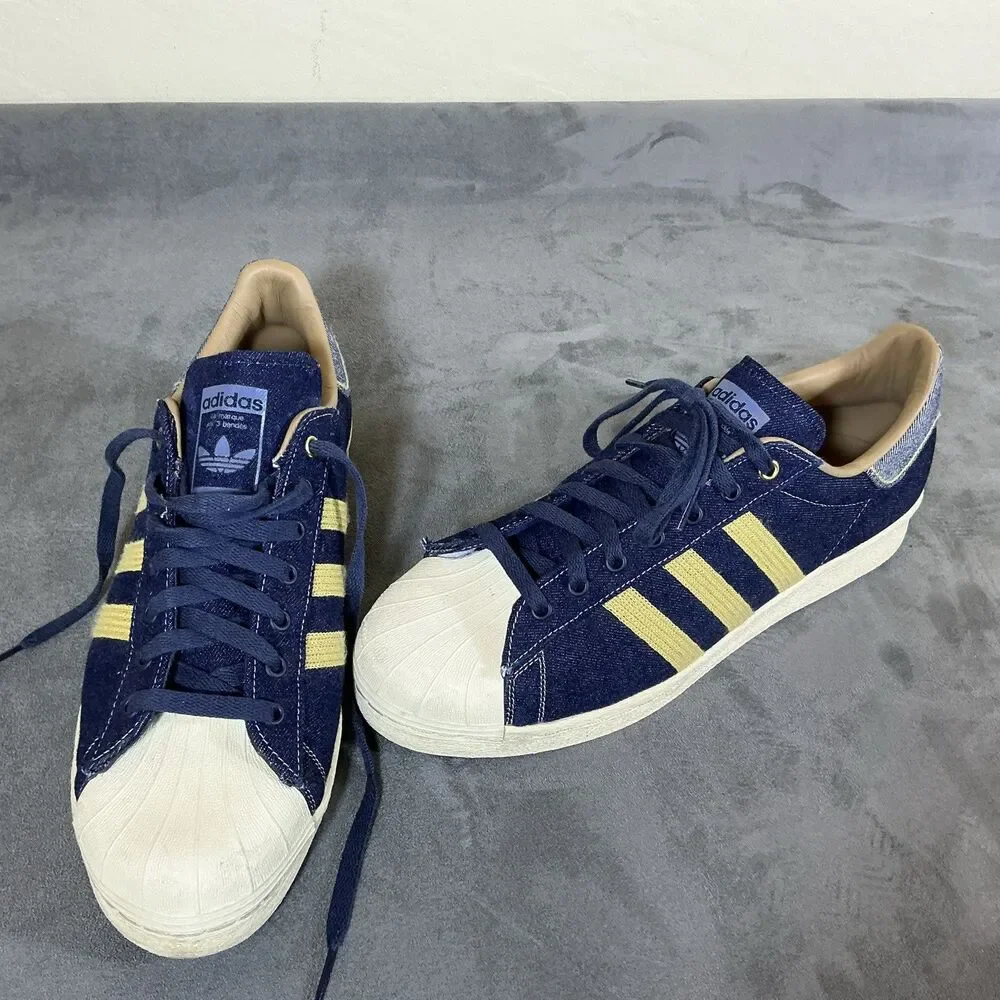 Adidas Originals Superstar 82 Men’s 14 M Denim Gold Thread Leather Lined UK 13.5